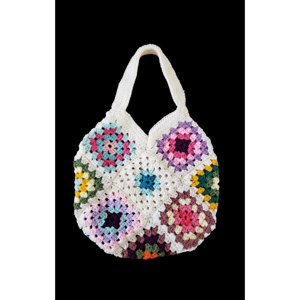 Crocheted Multicolor Satchel Grocery Market Tote Bag